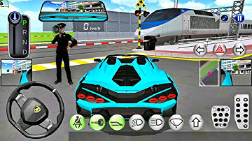 Blue Lamborghini Coupe vs Bullet Train Railway Station in 3D Driving Class - Android IOS Gameplay