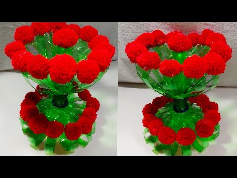 DIY NEW DESIGN WOOLEN GULDASTA/WASTE PLASTIC BOTTLE GULDASTA/NEW CRAFT/PLASTIC /FLOWER POT