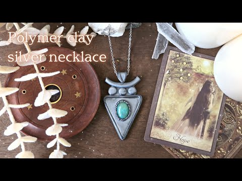 Vintage polymer clay silver necklace | asmr no talking | polymer clay tutorial | witchy craft