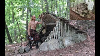 Primitive Bushcraft Shelter - Stone Roofed Lean-To
