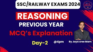Railway Exams-2024 |Reasoning Practice Set #2 For Railway ALP, Technicial, NTPC, Group D