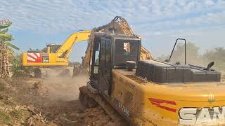 ติดหล่มเจอดินสมอง SANY SY200C เอา KOMATSU PC210-MO มาช่วยสุดจัดปลัดบอก excavator