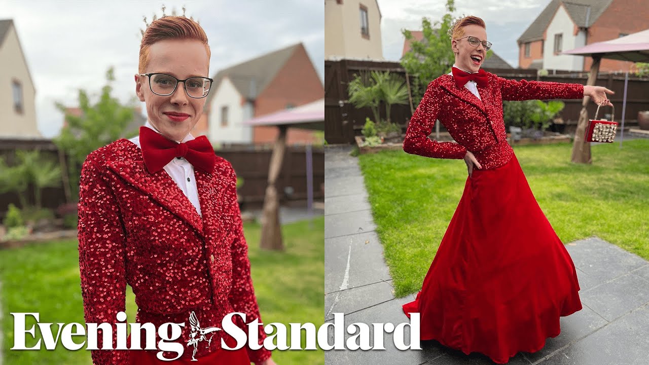 Schoolboy stuns in red prom dress ...