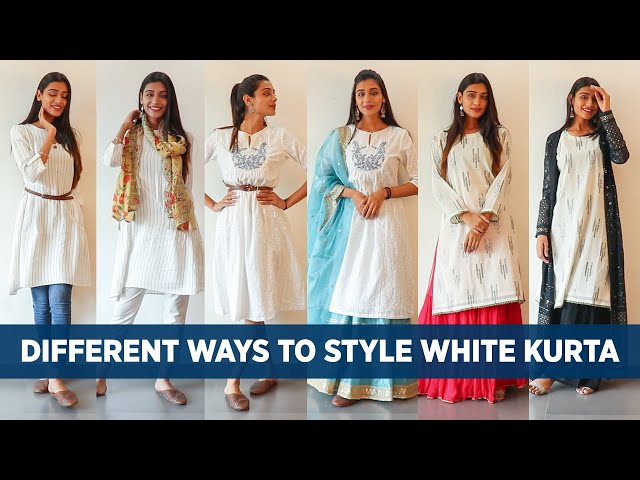 How to style white chikankari kurta in different ways | 13 stylish looks |  One kurta many ways - YouTube