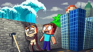 Minecraft | TSUNAMI BASE CHALLENGE 2 - Tsunami Destroys City! (Wall vs Tsunami)