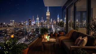 Get Cozy Under The NYC Midnight Skyline 😌🌃 | Balcony Ambience, Cricket & Wind Sounds 😴🍃
