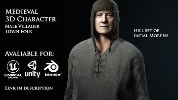 Medieval Villager 3D Character Unreal Engine Unity Blender