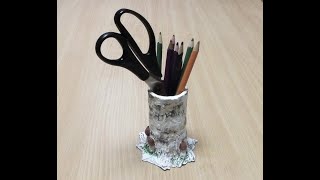 Карандашница Березовый пенек. Папье-маше / Pencil holder Birch stump. Papier mache