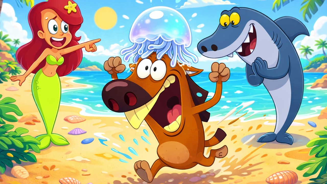 Marina, Sharko & Zig Turn Sea Jelly into Crazy Hair! 😆🪼 Funny Beach ...