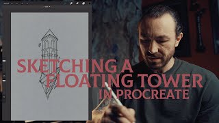 Drawing a tower in procreate // digital illustration