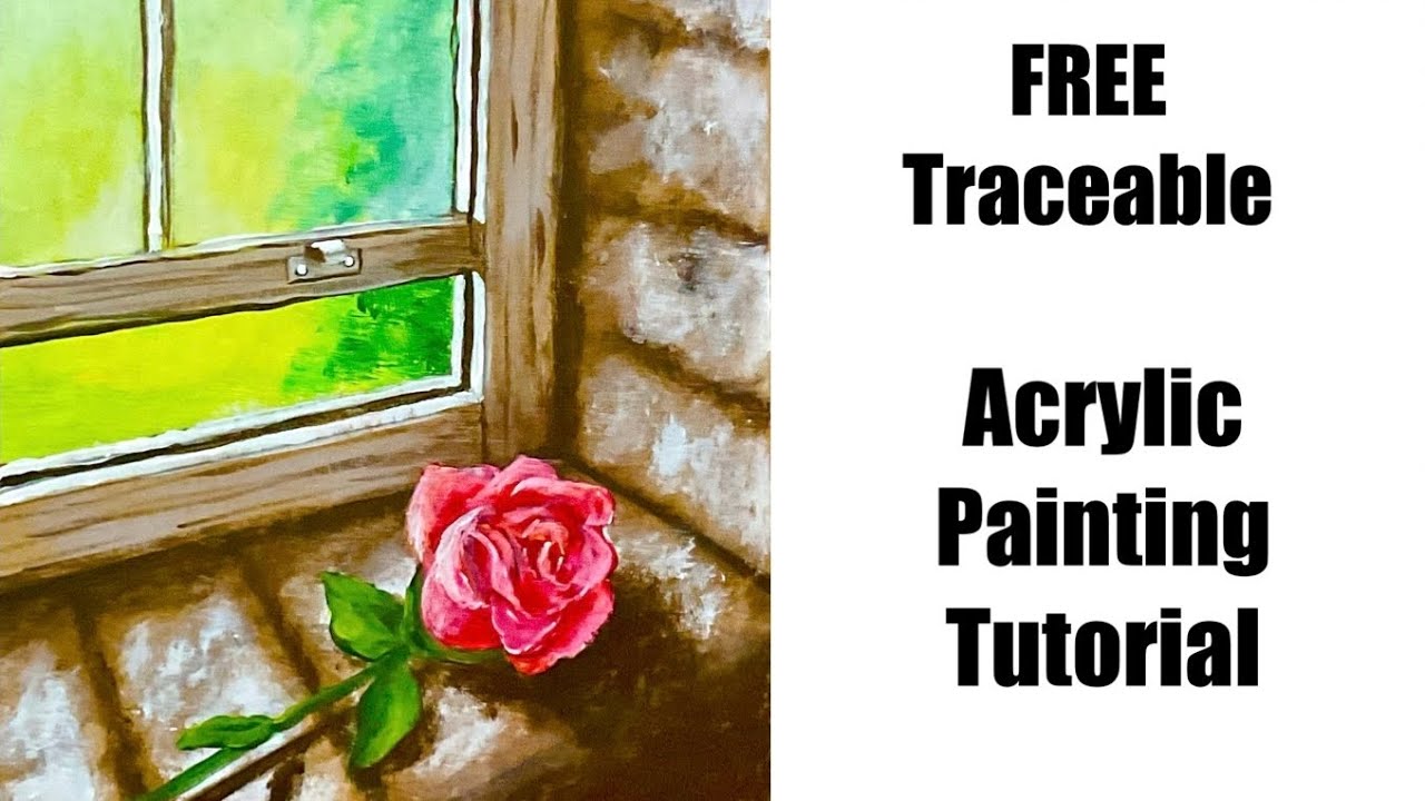 How to paint a window scene flower painting FREE traceable step