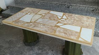 How To Build Coffee Table From Ceramic Tiles Broken and Color Powder