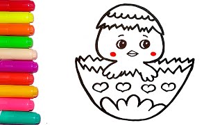Easter Chick, Drawing and Coloring for Kids | How to draw an easter chick?