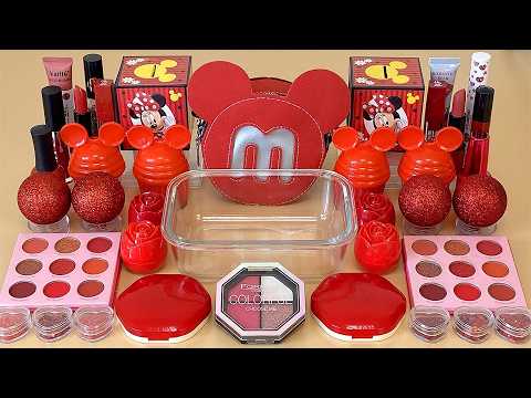 Красный слайм ❤️🐭. Добавляю в слайм косметику, блестки и бусины 👑 ASMR Slime 1080p.