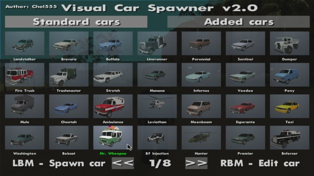 Gta San Andreas Visual Car Spawner V2 0 Cleo Mod 17 Youtube