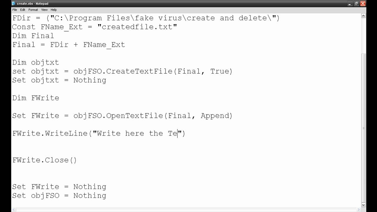 Vbscript write a file