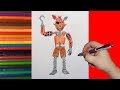 How to draw broken Foxy, FNaF, Как нарисовать сломанного Фокси, ФНаФ