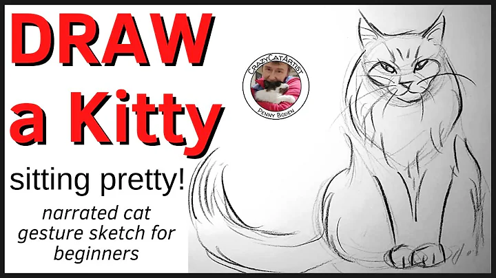 Watch the video about How to Draw a Cat Sitting Up, fluffy long hair Maine Coon simple sketch tutorial for beginner artist