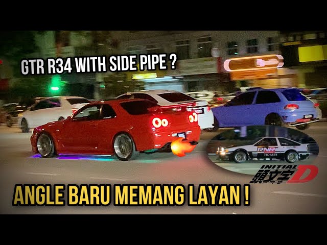 Nissan GTR R34 & Toyota AE86 in action, gigih record dua angle, LAYAN 🔥🔥 | Malam minggu Kuantan class=