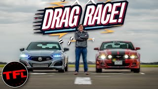 Ford Mustang GT vs Acura TLX Type S Drag Race & Roll Race!