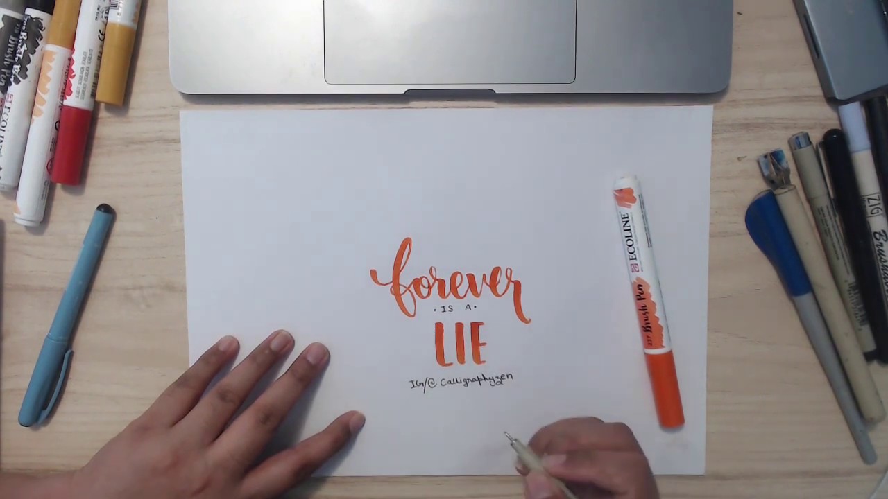 #1 Bubble Calligraphy using Ecoline brushes - "FOREVER IS A LIE" - YouTube