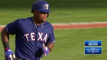 TEX@CLE: Beltre hammers a three-run homer to left