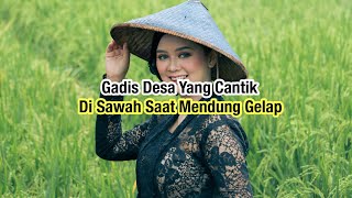 Gadis Desa Yang Cantik Di Sawah Saat Mendung Gelap