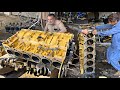 How to Rebuild CAT 966E Wheel Loader Full Engine ||Repairing CAT 6 Cylinder Engine in Local Workshop