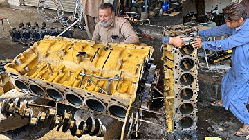 How to Rebuild CAT 966E Wheel Loader Full Engine ||Repairing CAT 6 Cylinder Engine in Local Workshop