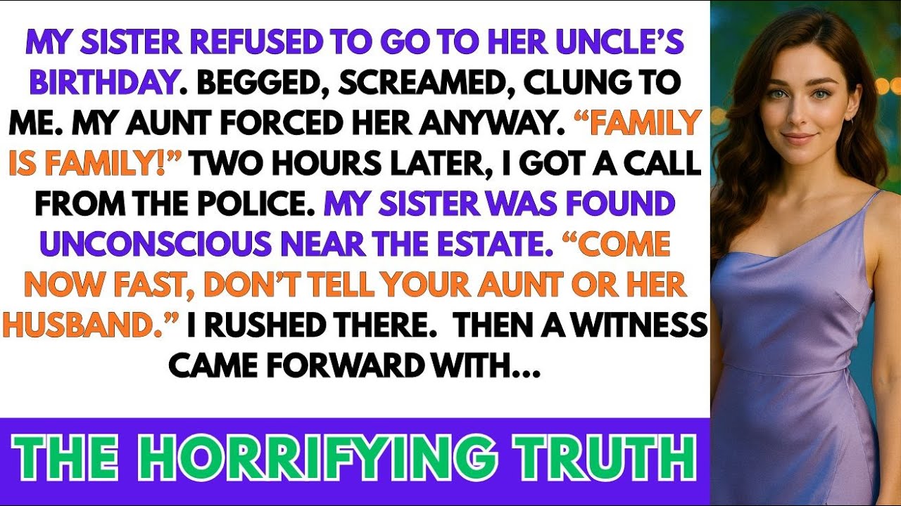 The night my little sister begged me not to go to our grandfather's party, I chose family over instinct. Two hours later, a police officer asked if I was sitting down. Selena was found unconscious...