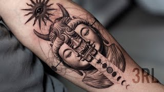 BLACK AND GREY BUDDHA GEMINI TATTOO | TIMELAPSE | 3RL