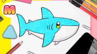 HOW TO DRAW A KAWAII WHALE SHARK - Easy Kawaii Drawings - How to Draw Kawaii Animals