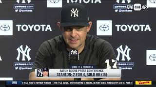 Aaron Boone breaks down Greg Allen's role, power performance vs. Phillies