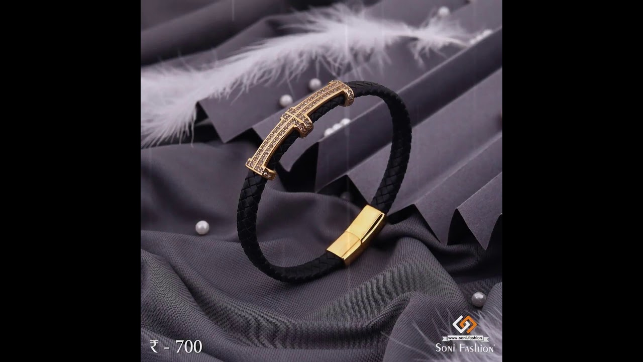 Diamond in Black Leather Bracelet with Magnetic Lock - Design 602