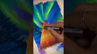 Drawing Northern Lights using Oil Pastels 😱🌌💙 #shorts #shortsvideo  #viral  #sapnsienna