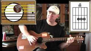 Chords for Three Little Birds - Bob Marley - Acoustic Guitar Lesson (easy-ish) - (detune by 1 fret)