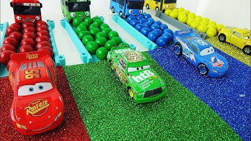 Disney Cars Pixar Lightning McQueen & Tayo Bus with Rainbow Slide gumball | ToytubeTV