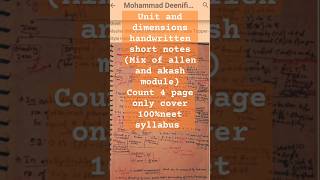 unit and dimensions / akash Allen notes combined / short notes in only 4  pages #viral #shortnotes