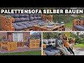 Palettensofa selber bauen - Paletten Lounge mit schräger Lehne & Ablageflächen mit Palettenkissen