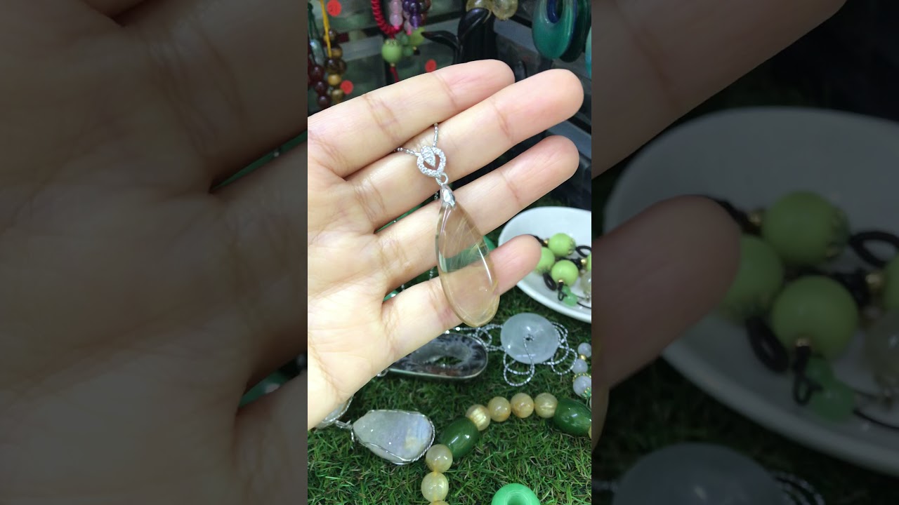 CODE: CP3060 Rutilated Quartz (Jarum Mas) Pendant & 17 inch Plated Rhodium Necklace