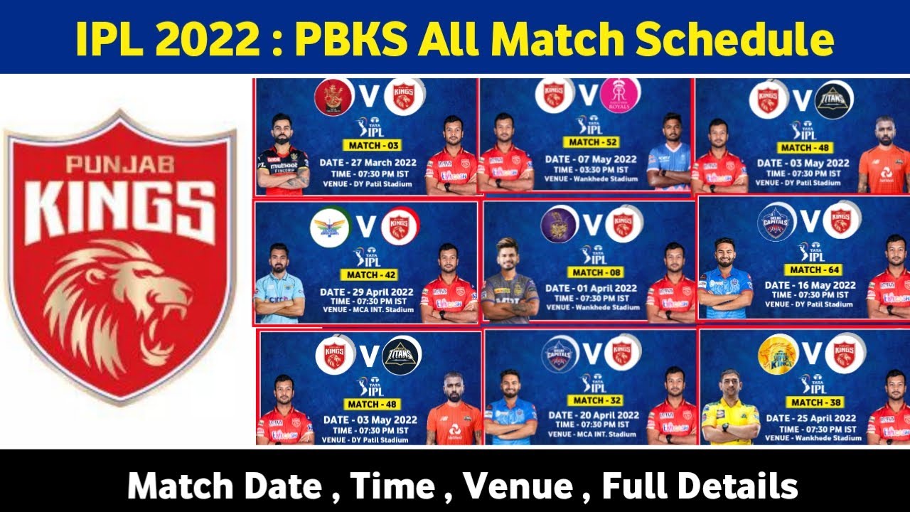 IPL 2022 - PBKS All 14 Match Full Schedule | Punjab Kings - YouTube
