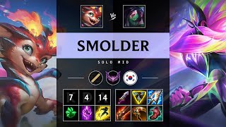 Smolder Mid vs Akali: Quadra Kill, Unstoppable - KR Master Patch 14.22