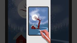 Snowy night landscape drawing #shorts