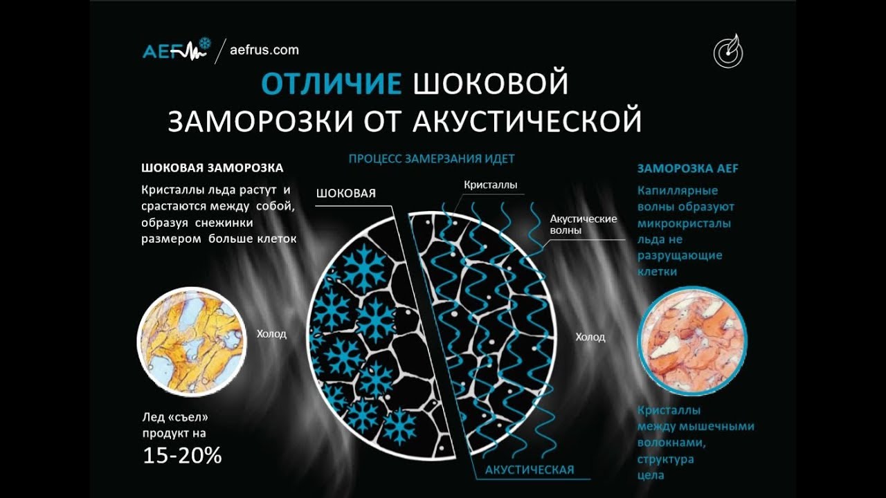 Как отличить замороженную. Технология акустической заморозки. Акустическая заморозка AEF. Технология акустической заморозки AEF. Ультразвуковая заморозка продуктов технология.