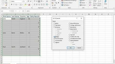Excel - Fill In Empty Cells using Go To Special } Blanks.