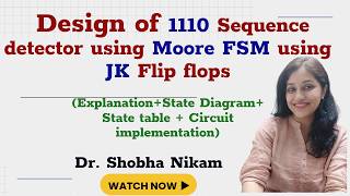 Design of 1110 sequence detector | using Moore FSM | JK flip flops | state diagram | state table