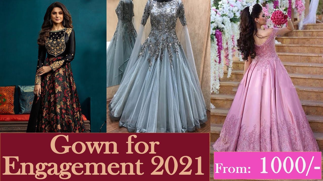 Shop Engagement Gown Gowns | Engagement Gown with Dupatta | Zeel Clothing |  Work Details: Thread Embroidery