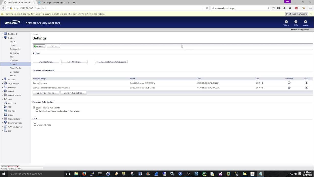 SonicWALL Upgrading Firmware and Keeping Current Settings YouTube