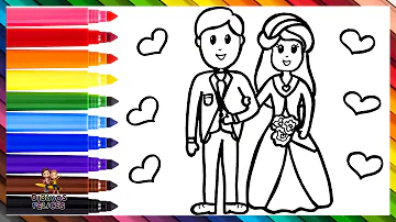 Dibuja y Colorea A Una Pareja Recién Casada: Un Novio Y Una Novia 👰💖🤵💒 Dibujos Para Niños