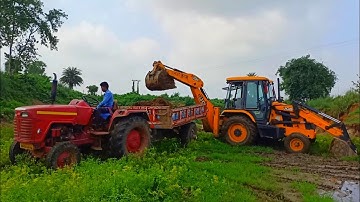 Jcb 3dx Backhoe Loader Machine Loading Red Mud In Mahindra 295 DI Tractor | Jcb Video